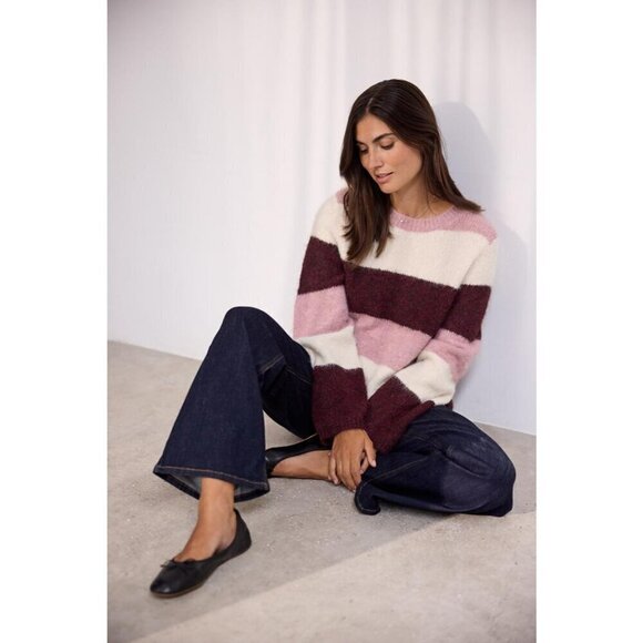 NWT SOYA CONCEPT Ilene 1 Wine Woodrose Cream Striped Knit - Picture 1 of 8